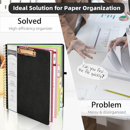 Ospelelf Foldable Spiral Clipboard Folio with Storage Zipper Pouch, 5 Plastic Folders with 10 Pockets,Refillable Lined Notepad (11" x 8.5"), Hardcover Project Organizer with 39 Stickers (Purple)
