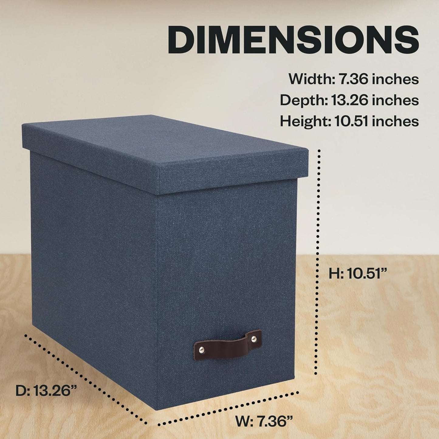 Bigso John Desktop File Box - Storage Solution and Document Organizer for Important Paperwork - Durable Hanging File Box with a Lid and Leather Handle - 7.36 in x 13.26 in x 10.51 in - Grey