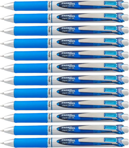 Pentel EnerGel RTX Retractable Liquid Gel Pen, (0.7mm) Medium Line, Metal Tip, Black Ink, Box of 12 (BL77-A)