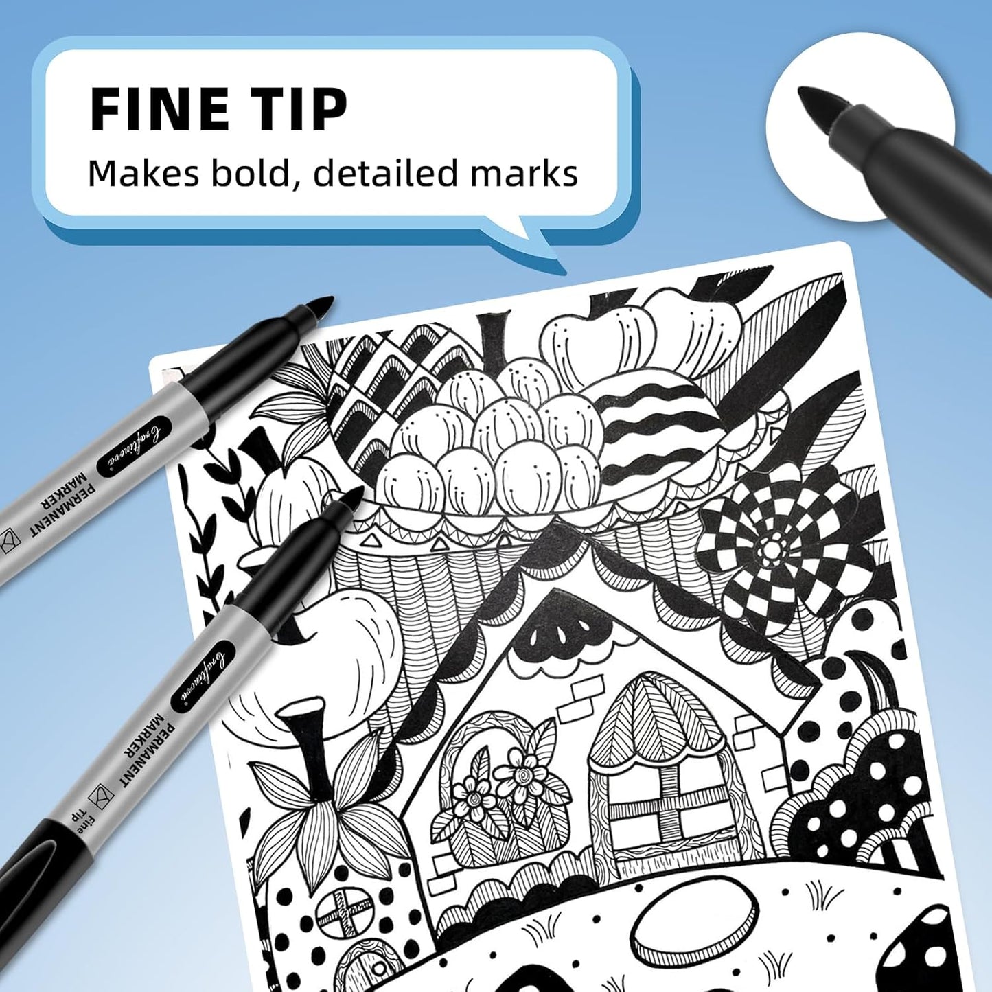 Black Ultra Fine Point Permanent Markers, Extra Fine Tip, Quick Drying and Waterproof, Fade Resistant Perfect on Paper, Glass, Metal, Plastic, Wood, Office & School Use, 12 Pack