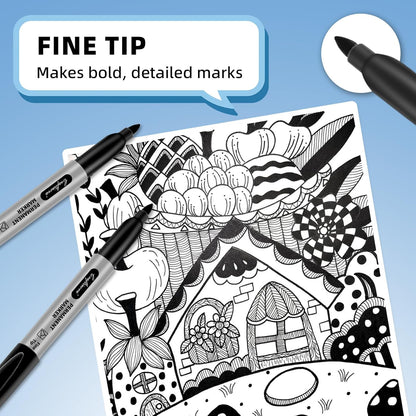Black Ultra Fine Point Permanent Markers, Extra Fine Tip, Quick Drying and Waterproof, Fade Resistant Perfect on Paper, Glass, Metal, Plastic, Wood, Office & School Use, 12 Pack