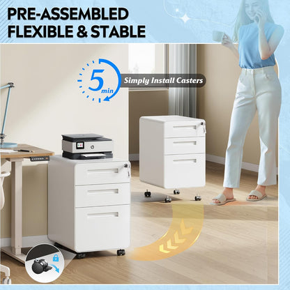 DEVAISE 3 Drawer Mobile File Cabinet Under Desk Office, Fully Assembled Except Casters, Letter/Legal Size, Black