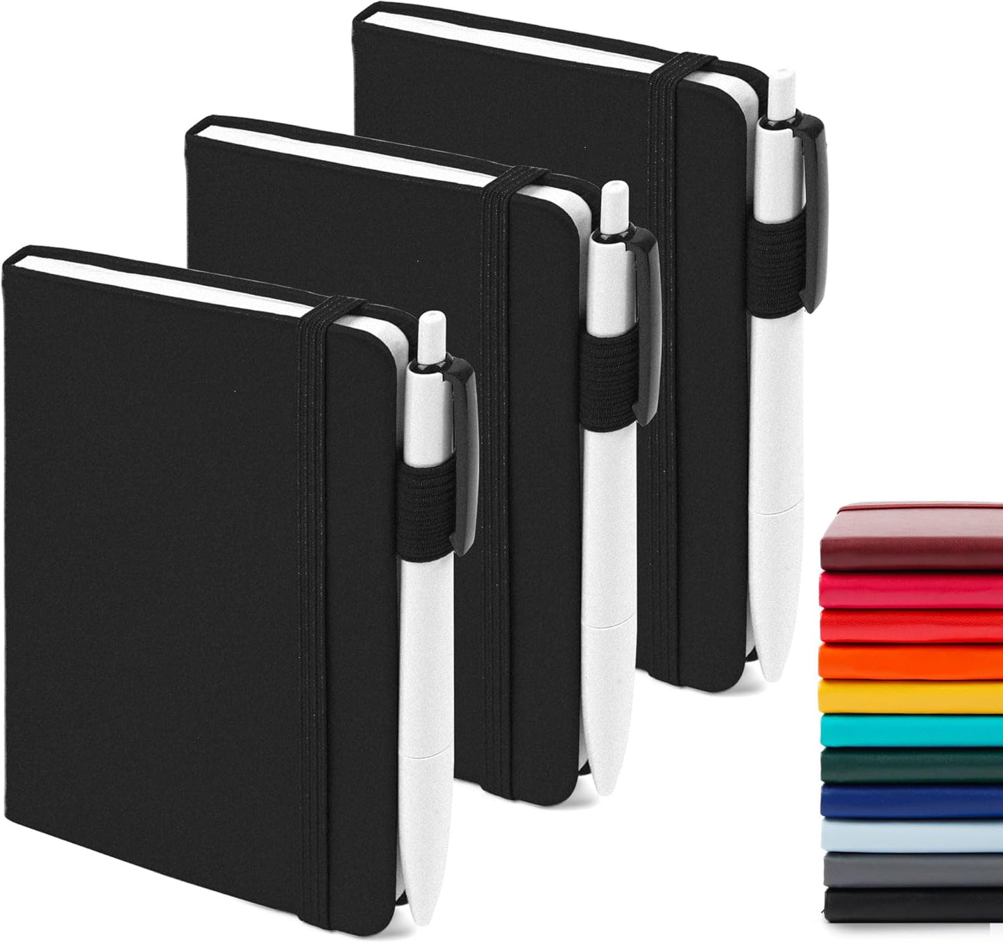 feela 3 Pack Pocket Notebook Journals with 3 Black Pens, A6 Mini Cute Small Journal Notebook Bulk Hardcover College Ruled Notepad with Pen Holder for Office School Supplies, 3.5”x 5.5”, Gray