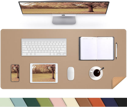 Large Desk Mat 47.2" x 17" Leather Desk Pad Protector with Natural Cork & PU Leather, Non-Slip Office Desk Mat, Large Mouse Pad, Waterproof Desk Blotter pad for Office&Home(Black)