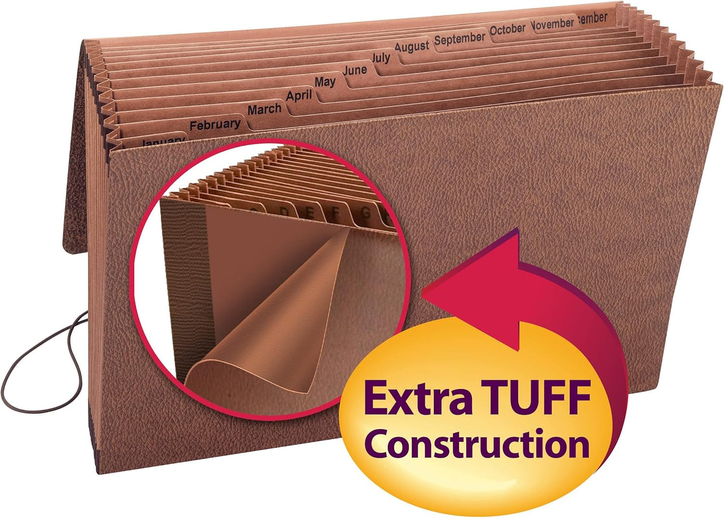 Smead TUFF Expanding File, 21 Pockets, Alphabetic (A-Z), Flap and Cord Closure, Legal Size, Redrope (70320), Pack of 1