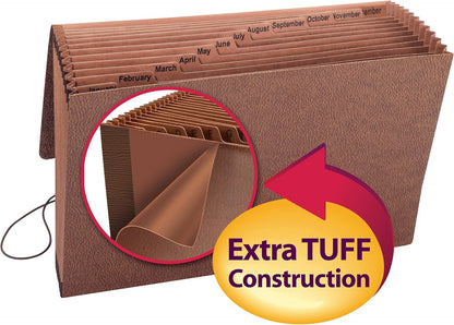 Smead TUFF Expanding File, 21 Pockets, Alphabetic (A-Z), Flap and Cord Closure, Legal Size, Redrope (70320), Pack of 1