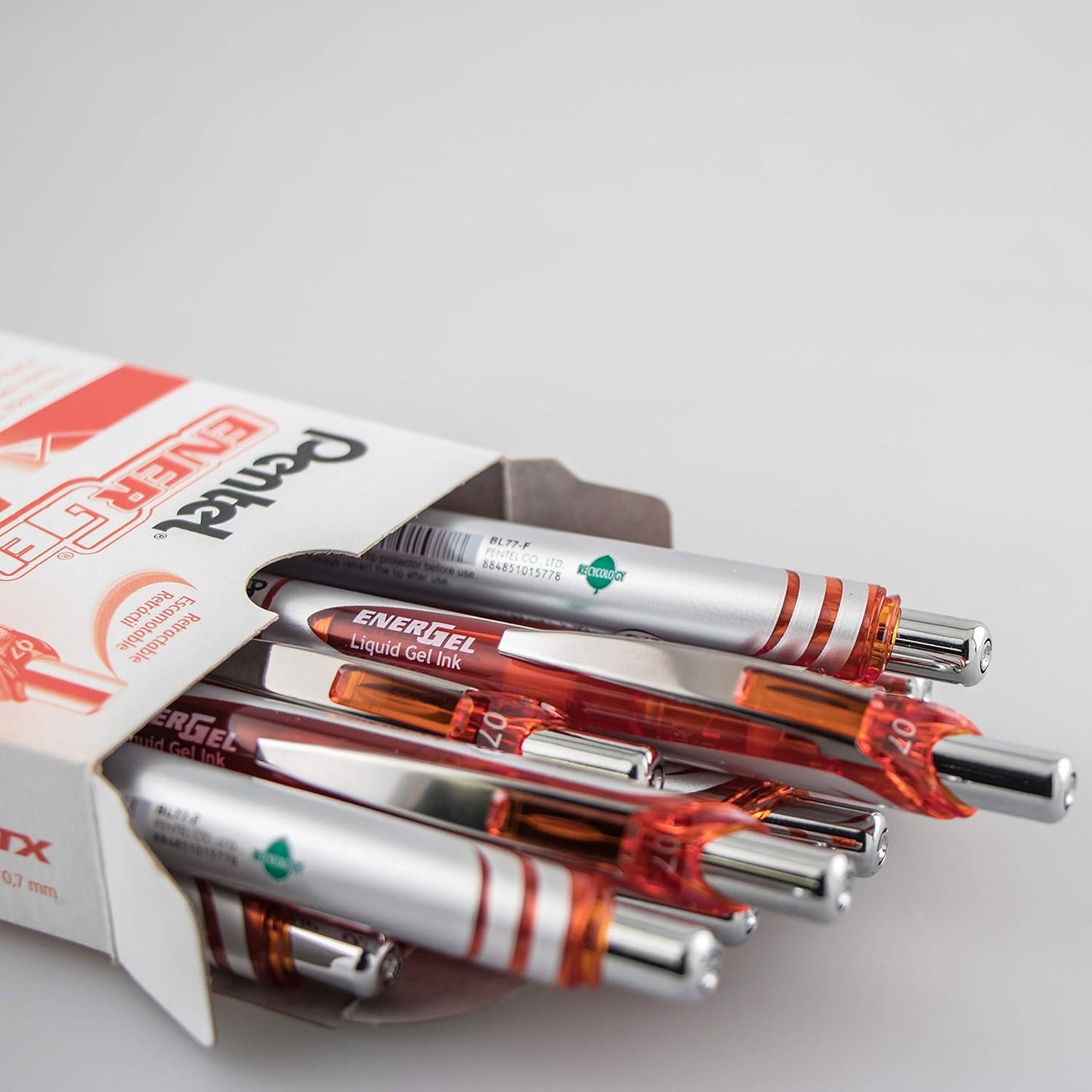 Pentel EnerGel RTX Retractable Liquid Gel Pen, (0.7mm) Medium Line, Metal Tip, Black Ink, Box of 12 (BL77-A)