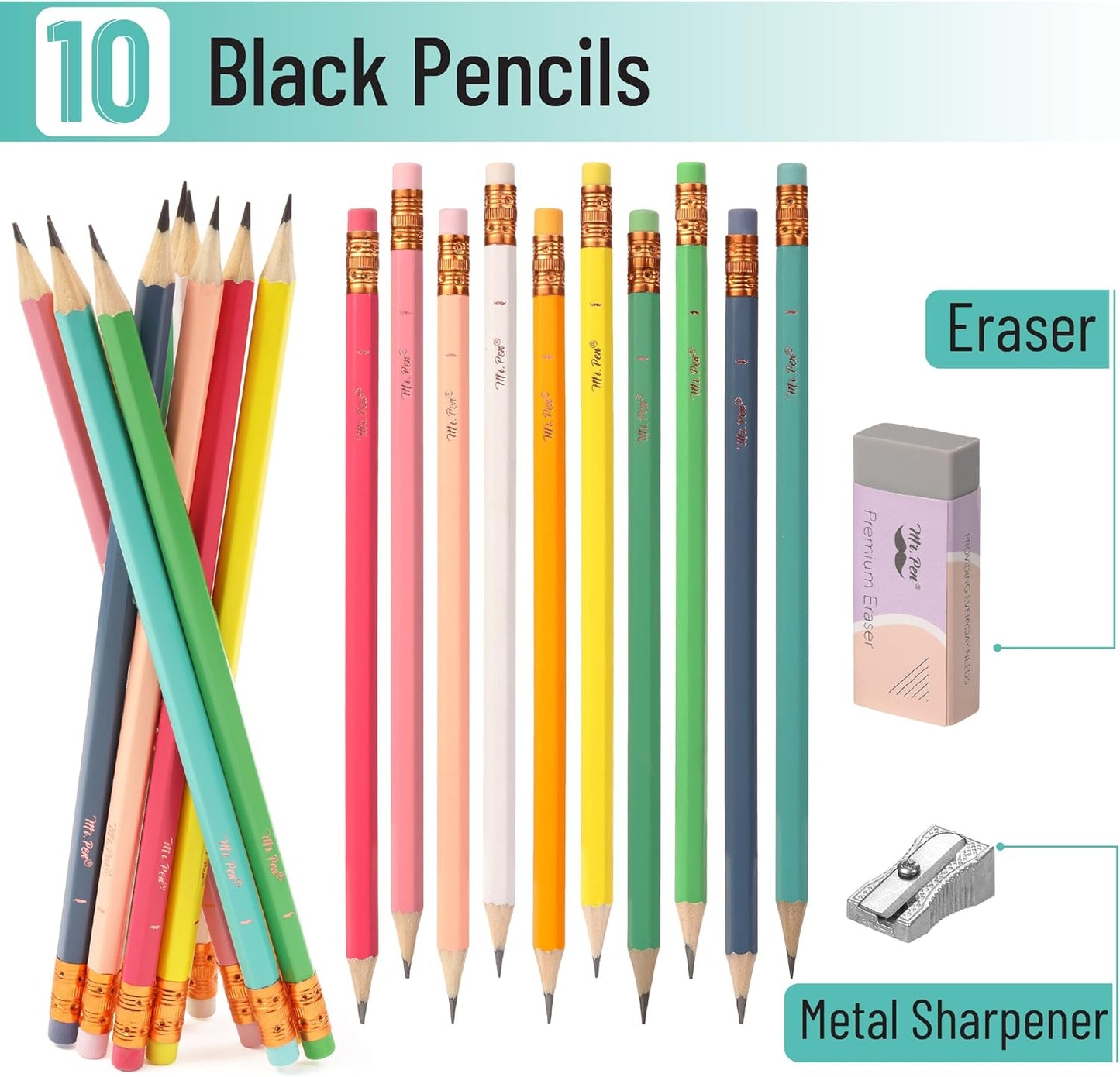 Mr. Pen- Pencils #2 HB, 10 Pack, Black Lead, Vibrant Wooden Barrels, Pencils Set for Gift