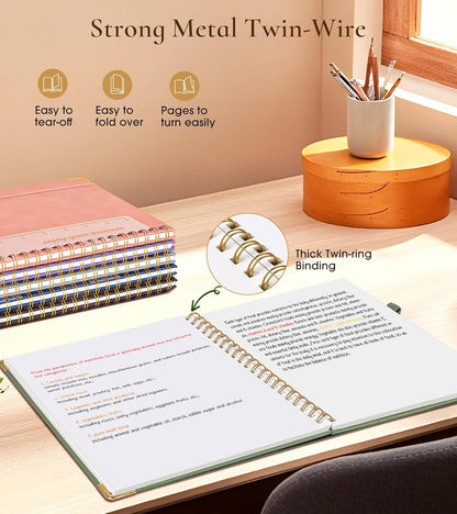 Hardcover Spiral Notebook Journal 8.5” x 11”, A4 Large Leather Notebooks for Women Men, Lined College Ruled Notebook, 50 Sheets/100 Pages, Spiral Bound Journals for Work School Note Taking, Green