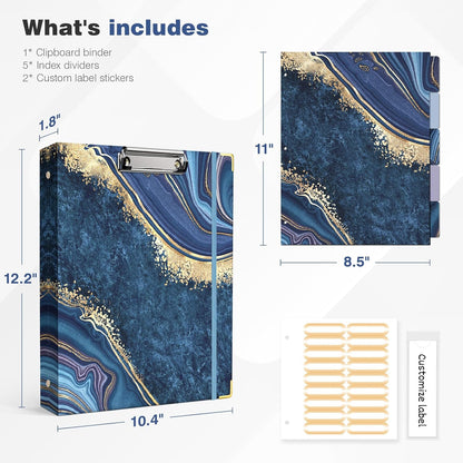 Ospelelf Binder 3 Ring 1 Inch, Floral Round Ring Clipboard Binder for Letter Size with 5 Tab Dividers, File Folder Labels, for School and Office Supplies
