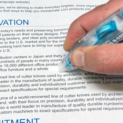 LION CLICK-N-COVER Refillable Correction Tape, Retractable Tip, 1/5" wide and 236" long, Acid-Free, 1 ea. (CT-305)