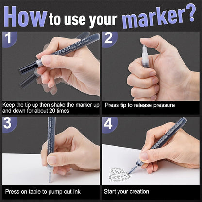 AKARUED White Paint Pen Acrylic Marker: 8 Pack 0.7mm White Paint Marker for Black Paper, Metal, Wood, Plastic, Ceramic, Metallic, Rock Painting, Drawing, Extra Fine Point, Ideal for Artist & Students
