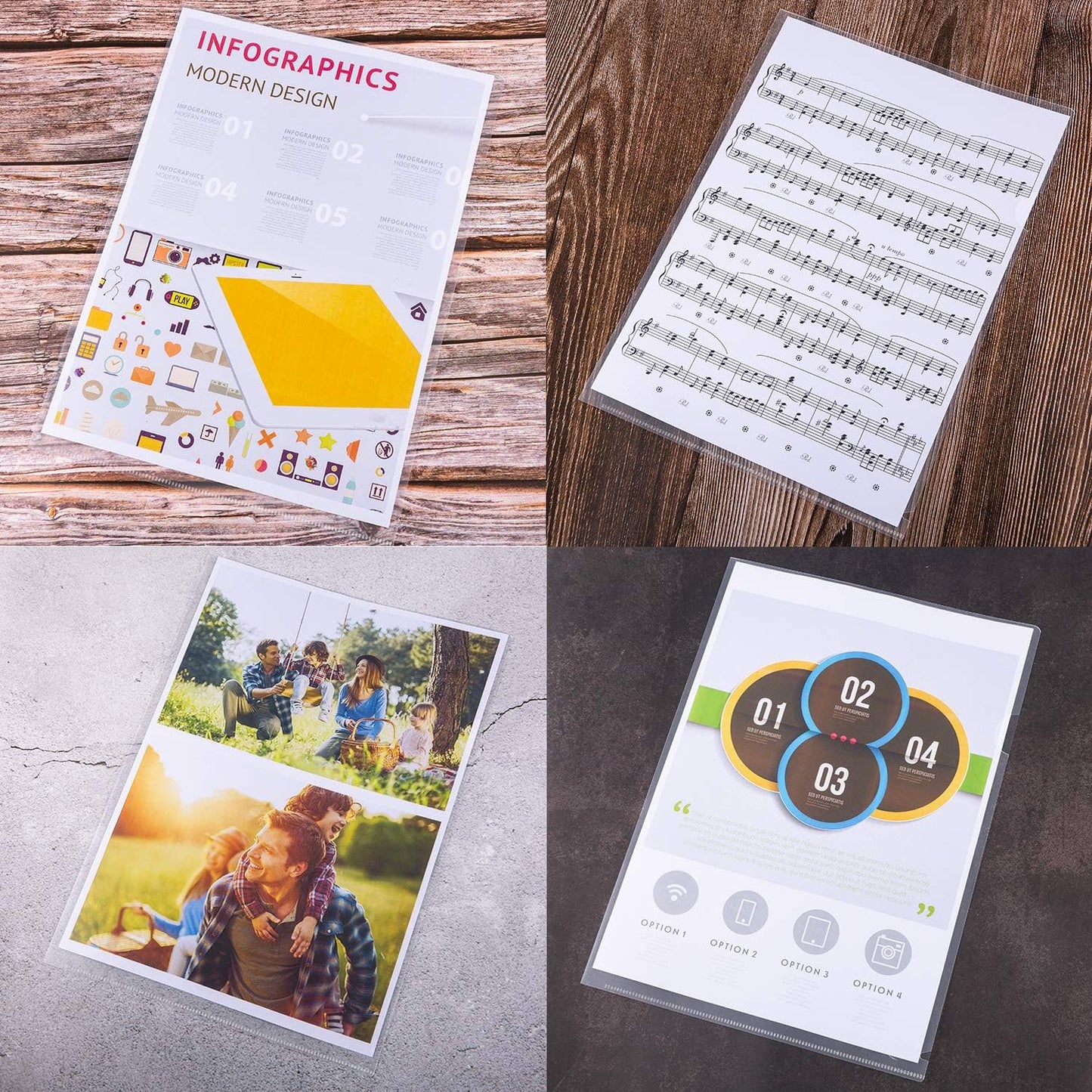 WOT I 12 Pack Clear Document Folders, Plastic Transparent Folders Copy Safe Project Pockets, for Letter Size Sheets, 6 Vibrant Color