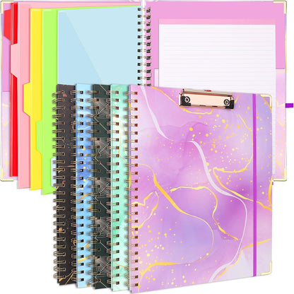 Foldable Spiral Clipboard Folio with Refillable Lined Notepad,5 Plastic Folders with 10 Pockets,Storage Clipboard Folder with Labels,Clipboards with Storage for Office Planner Clip Board-Pale Blue