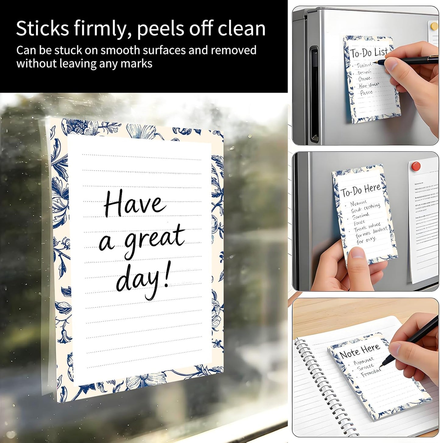 2 Pack Sticky Notes 4x6 in, Funny Large Notepads with Lines, Cute Self-Stick Memo Note Pads for Office, Home, Meeting Luxury Boho Flowers