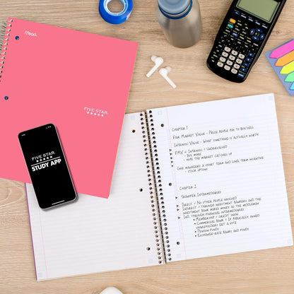 Five Star Spiral Notebook + Study App, 3 Subject, College Ruled Paper, 8-1/2" x 11", 150 Sheets, Fights Ink Bleed, Water Resistant Cover, Amethyst Purple (38746)
