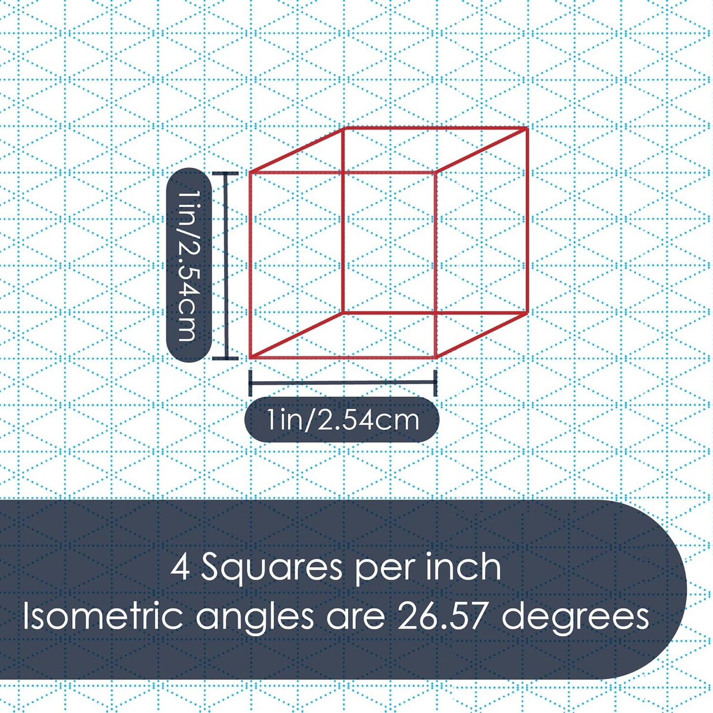GeekNavy 8.5" x 11" Isometric Graph Paper 50 Sheets Portrait - 0.25" Grid, Non-photo Blue, High Brightness, Drafting, Engineering, Art, 3D Design (1-Pack)