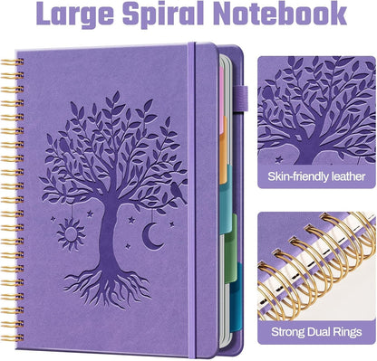 Ovesmusl Hardcover Spiral Notebook 8.5" x 11" with 5 Removable Dividers 300 Pages Leather 5 Subject Notebook College Ruled 100GSM Large Spiral Notebooks for Work Thick Lined Journal for Women, Green
