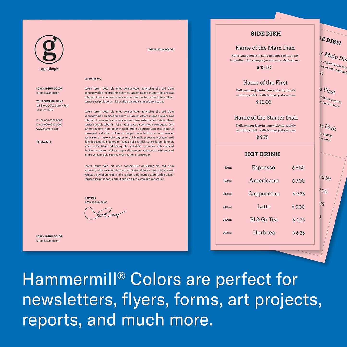 Hammermill Colored Paper, 20lb Pink Printer Paper, 8-1/2 x 11- 1 Ream (500 Sheets) - Made in the USA, Pastel Paper, 103382R