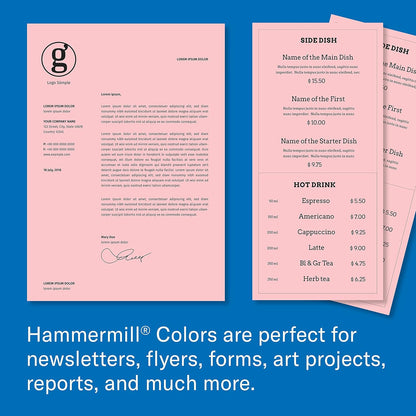 Hammermill Colored Paper, 20lb Pink Printer Paper, 8-1/2 x 11- 1 Ream (500 Sheets) - Made in the USA, Pastel Paper, 103382R