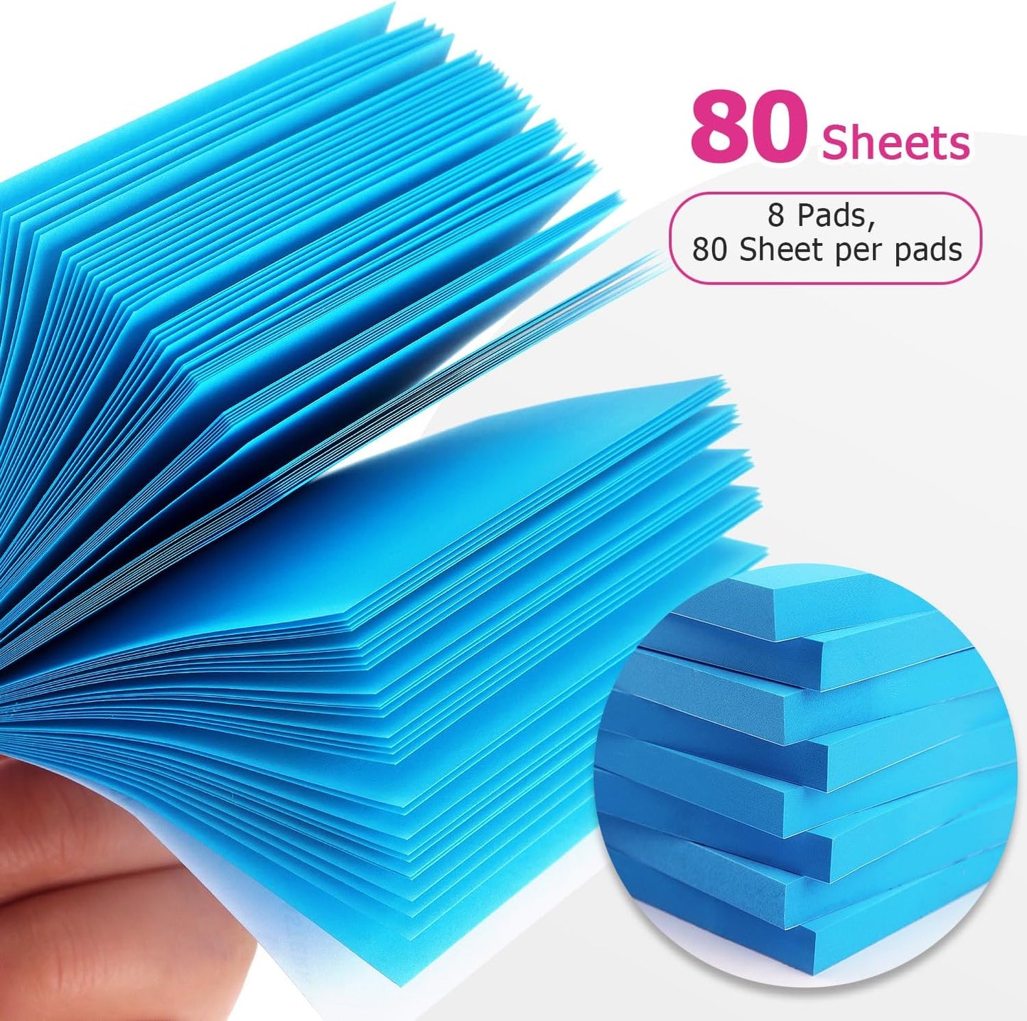 Sticky Notes 3x3 Self-Stick Notes Bright Colors Sticky Notes 8 Pads 80 Sheet/Pad (Blue)