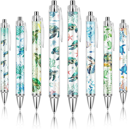 Ireer 8 Pcs Ballpoint Pens for Women 1.00 mm Cute Black Ink Pens Fine Point Smooth Writing for Journaling Aesthetic Office Supplies (Mahjong)