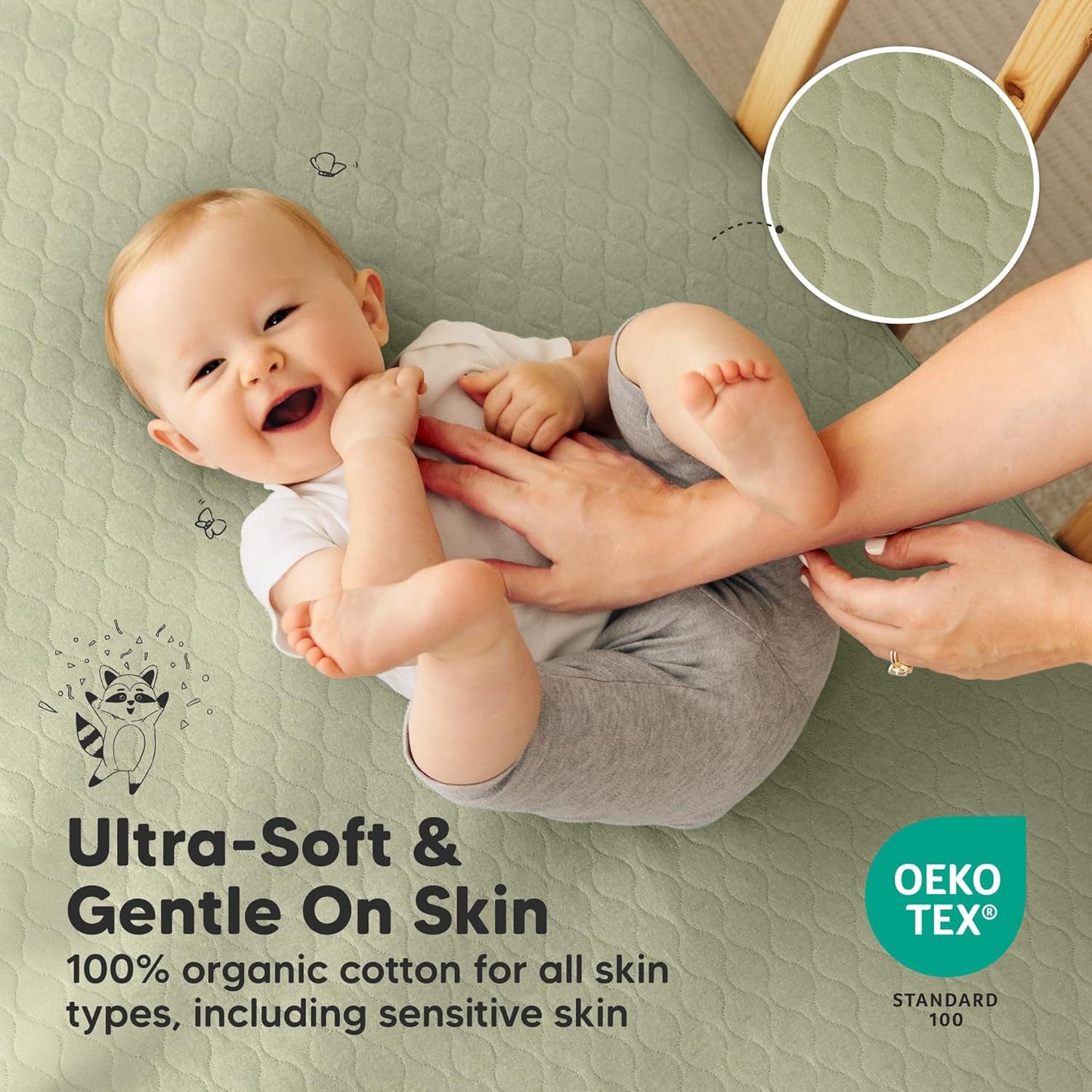 2-Pack Waterproof Crib Mattress Protector Cover Fitted - Quiet Baby Crib Mattress Pad Sheets, 52" x 28" Soft Quilted Cotton Baby Sheet, Machine Washable, Easy Fit, Durable (Soft White/Mavy)