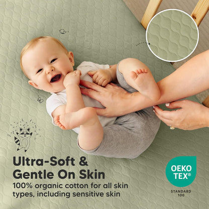 2-Pack Waterproof Crib Mattress Protector Cover Fitted - Quiet Baby Crib Mattress Pad Sheets, 52" x 28" Soft Quilted Cotton Baby Sheet, Machine Washable, Easy Fit, Durable (Soft White/Mavy)