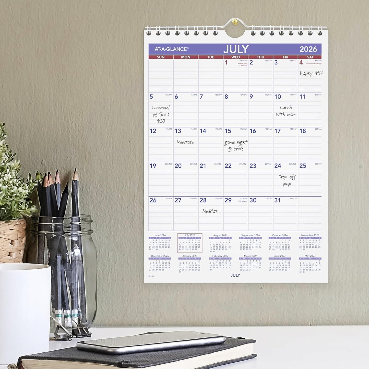 AT-A-GLANCE Wall Calendar 2026-2027 Planner, Academic 12-Month July-June, Monthly, 15-1/2" x 22-3/4", Ruled Daily Blocks (AY328)