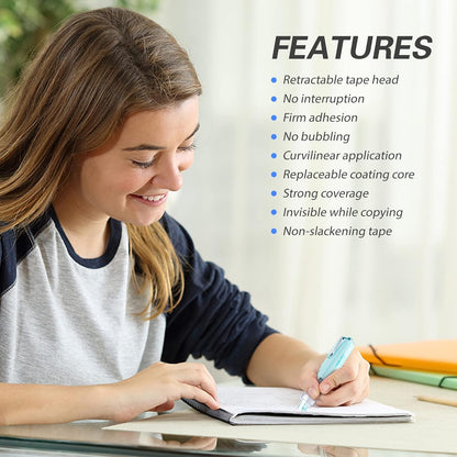 Refillable Retractable White Correction Tape, Mini Small Japan Aesthetic Cute Correction Tape Pen, with Easy to Refill Pen Applicator,for Kawaii School Office Supplies