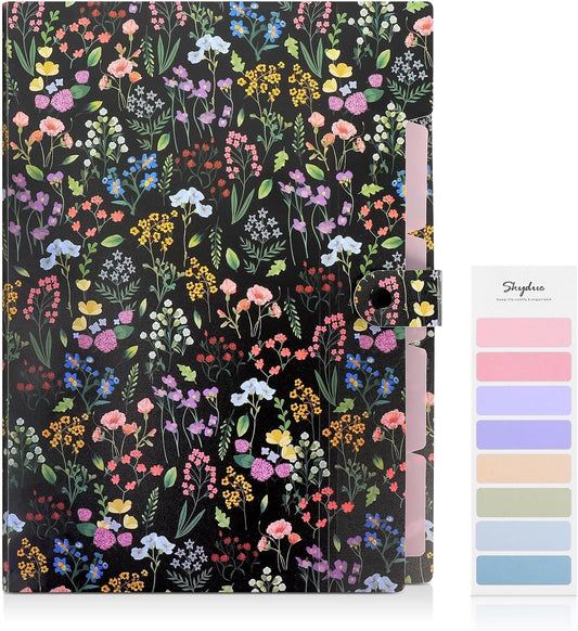 SKYDUE Accordion File Organizer, Floral Expanding File Folders with 5 Pockets, Cute Document Organizer for Paper Bills Receipt Storage, School Office & Hospital Supplies Letter/A4 Size Light Purple