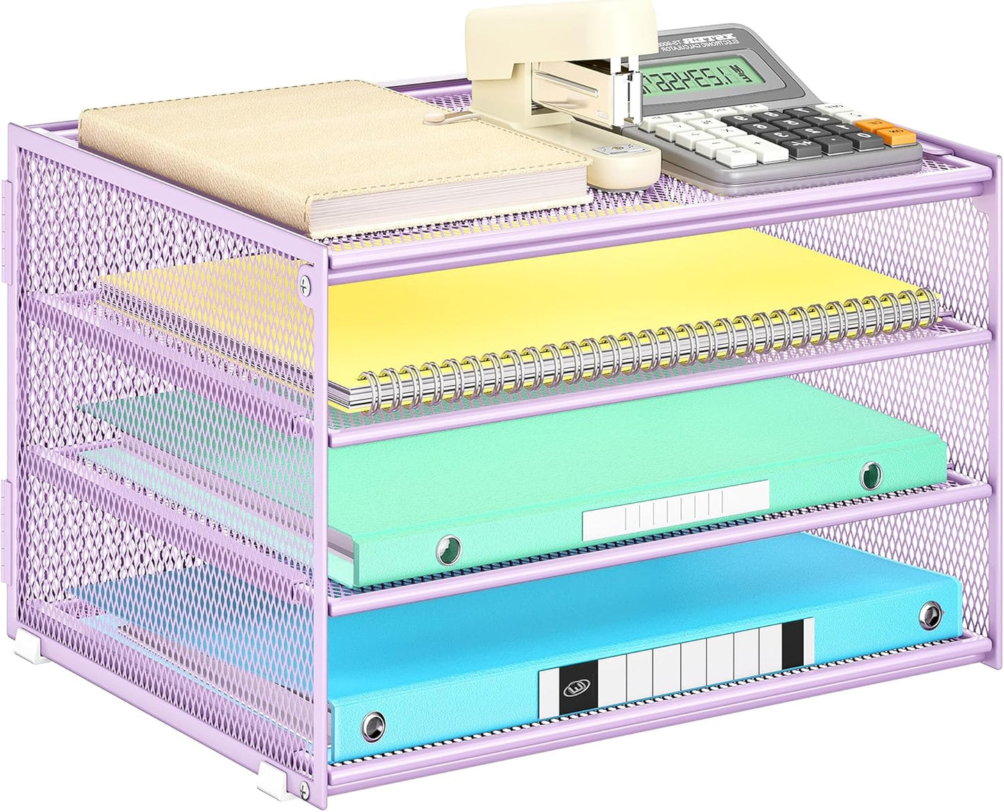 Lavatino 3-Tier Letter Tray Desk Organizer, Mesh Metal Paper File Tray Organizer for Desk, Office Supplies & Home Organization, Fits A4 Paper, Mail, Magazines & Office Accessories (Black with Handle)