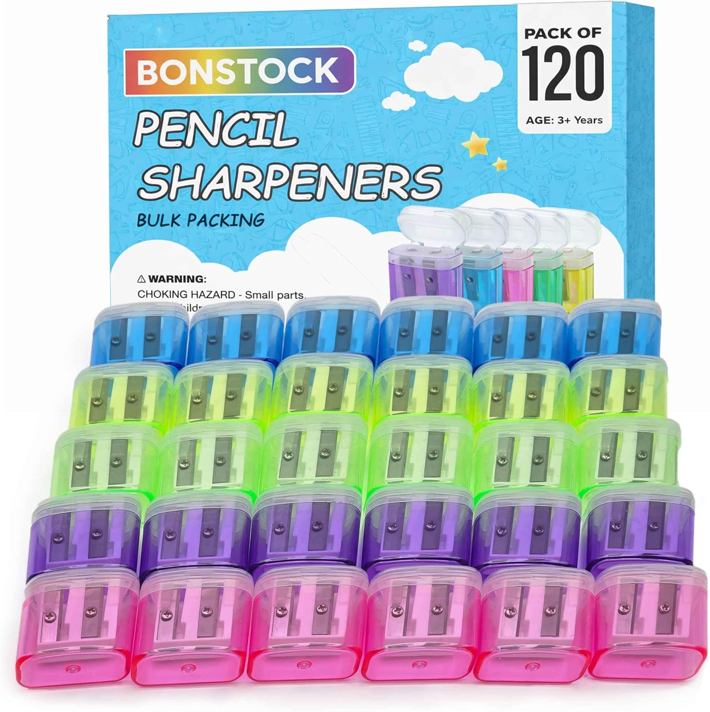 Pack of 120 Plastic Pencil Sharpeners Bulk, Bulk Pencil Sharpeners Pack with Lid, Perfect for School, Office, and Home