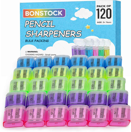 Pack of 120 Plastic Pencil Sharpeners Bulk, Bulk Pencil Sharpeners Pack with Lid, Perfect for School, Office, and Home