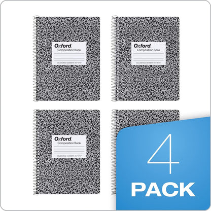 Oxford Spiral Composition Notebooks, 4 Pack, College Ruled Paper, 9-3/4 x 7-1/2 Inches, 80 Sheets, Black Marble Cover (64951)