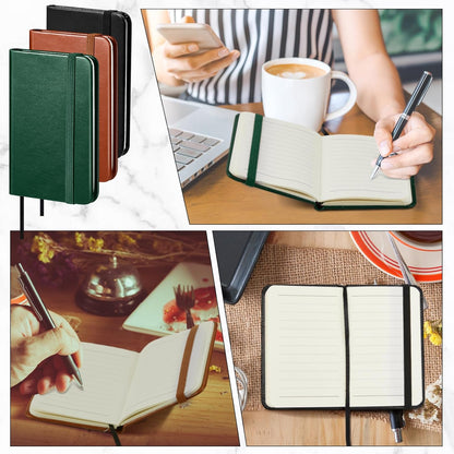 Qeeenar 10 Pcs Mini Black Brown Blue Leather Pocket Notebook Bulk, 4 x 2.5 Inch Small Journal Note Book, 50 Sheets Hardcover Tiny Notepad Lined for Office Home School Writing Supplies