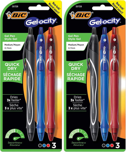 BIC Gelocity Quick Dry Blue Gel Pens, Medium Point (0.7mm), 12-Count Pack, Retractable Gel Pens with Comfortable Full Grip