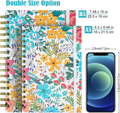 Spiral Notebook, 4 Pack A5 Lined Journal for Women, Hardcover Spiral Journal with 2 Pockets, College Ruled Notebooks, Cute Notebook for Office, School Supplies, Gifts (160 Pages, 6.3" x 8.46")