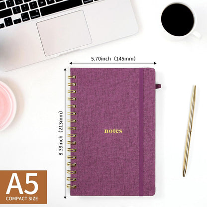 A5 Top Spiral Notebook – Hardcover Journal 160 Pages 100 GSM Thick Paper With Elastic Band & Pen Holder Steno Pads College Ruled Writing Notebooks for Work School Travel Pink
