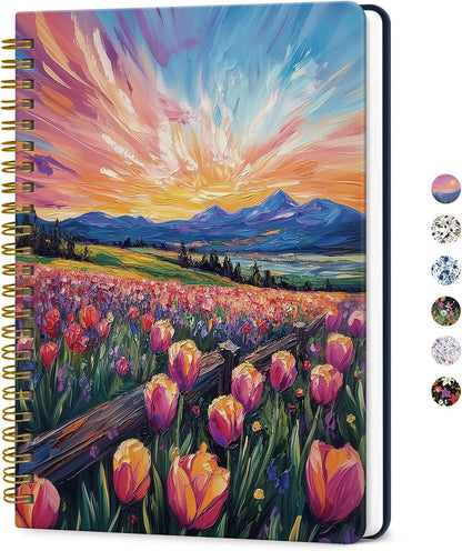 ZOTIA Lined Spiral Journal for Women, A5 Pretty Hardcover Notebook for Work, School & Office Writing, Aesthetic Writing Journal College Ruled, 140 Pages, 5.8" x 8.3", Twilight Bloom
