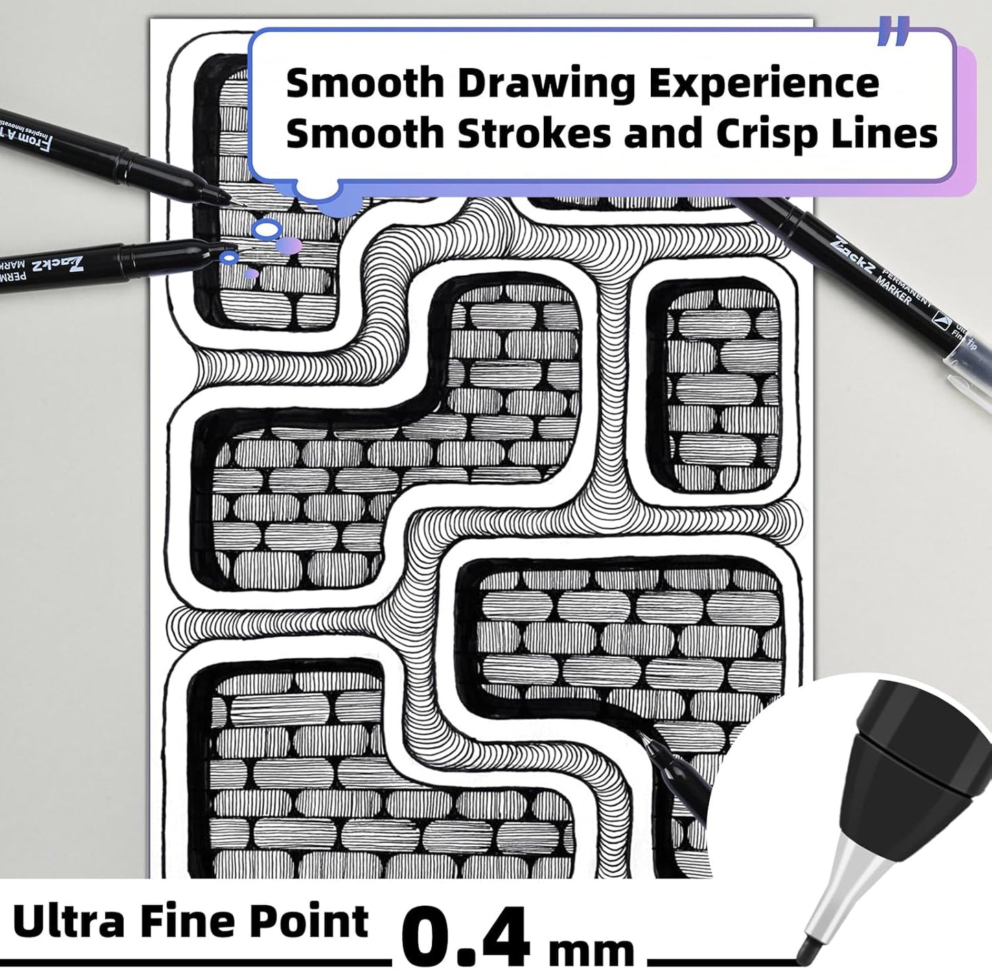 Ultra Fine Point Permanent Black Marker, 18 pack Permanent Markers, Permanent Markers Ultra Fine Tip 0.4 mm Tip, Waterproof & Fade-Proof Ink, Quick Drying, Writing on Paper, Plastic, Metal, Glas