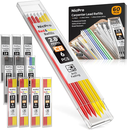 Nicpro 24 Pieces Carpenter Pencil Lead Refills 2.8mm, Break Resistant Leads for Construction and Woodworking Pencils (Black)