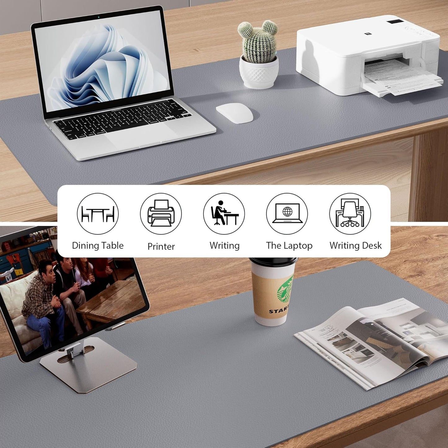 Aothia Leather Desk Pad Protector, Mouse Pad, Office Desk Mat, Non-Slip PU Leather Desk Blotter, Laptop Desk Pad, Waterproof Desk Writing Pad for Office and Home (Black,36" x 17") - Colors A