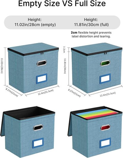Oterri 2 Pack File Organizer Boxes with Lids, File Box with Mesh Pockets, Document Organizer Box for File Folders Letter Size, Zippers Filing Box for Home, Office, School (Green, Without Folders)