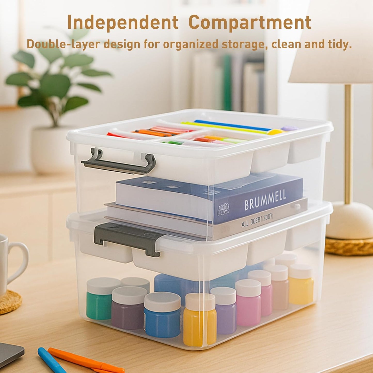 Citylife 17 QT Plastic Storage Box with Removable Tray Craft Organizers and Storage Clear Storage Container for Organizing Bead, Tool, Sewing, Playdoh