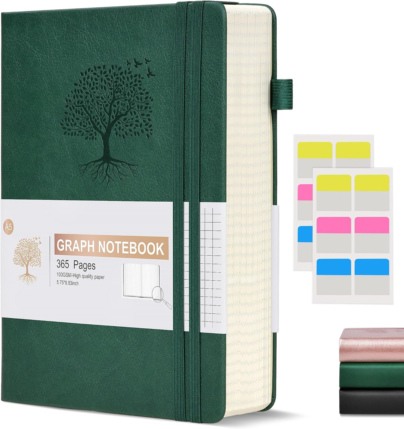 Lined Journal Notebook -365 Pages A5 Thick Journals for Writing Ruled Notebook, Hardcover Leather Journal for Women Men Daily Journal Notebook for Work, Note Taking, 100Gsm Lined Paper( 5.75'' X 8.38'' Green)