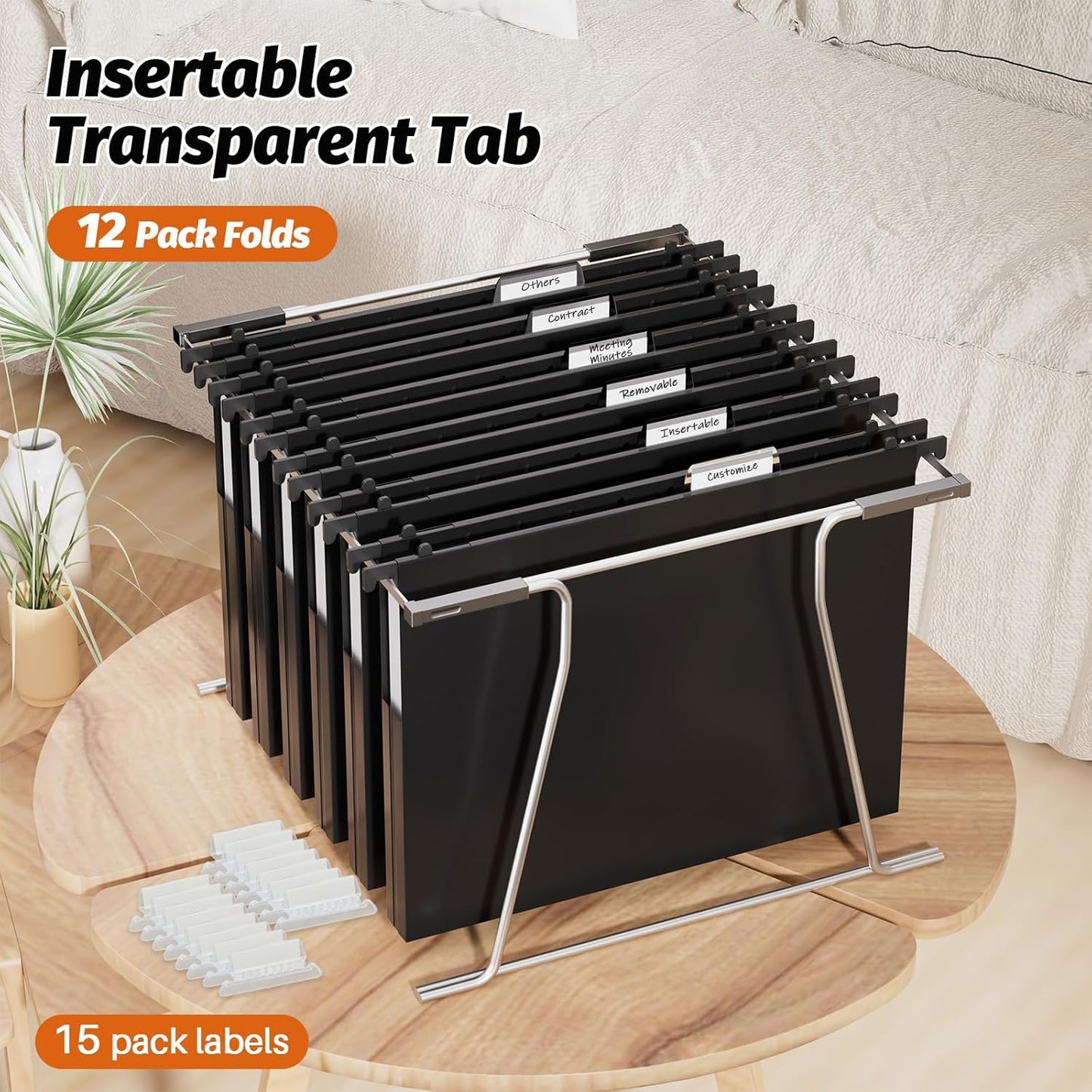 SHUTEX Extra Capacity Plastic Hanging File Folders,12 Pack Reinforced Hang Folder,Heavy Duty 1 Inch Expansion,Filing Cabinet Folders Letter Size for Bulk Files/Medical Charts, Black