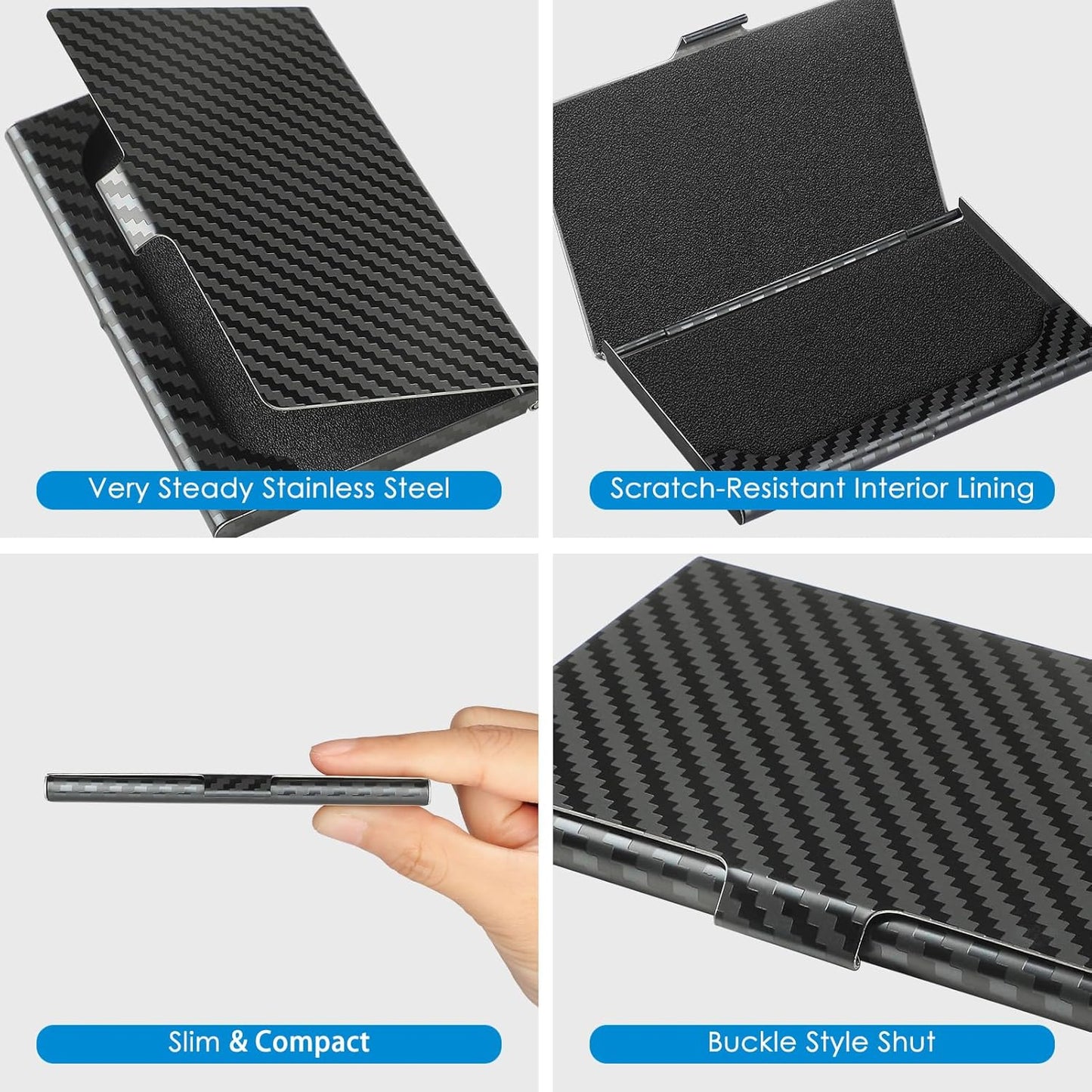 MaxGear Metal Business Card Holder for Men & Women, Professional Stainless Steel Card Case for Business Cards, Slim Purse Name Card Holders with Interior Lining, Buckle Style Shut, Black