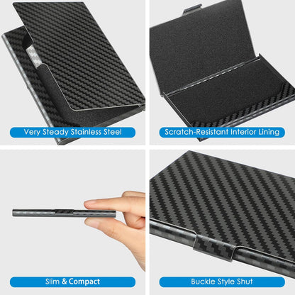MaxGear Metal Business Card Holder for Men & Women, Professional Stainless Steel Card Case for Business Cards, Slim Purse Name Card Holders with Interior Lining, Buckle Style Shut, Black