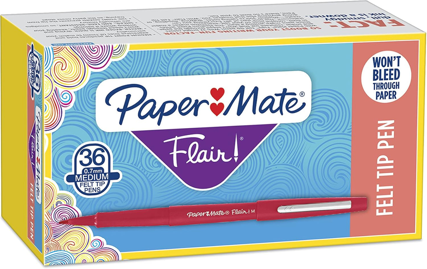 Flair Felt Tip Marker Pen, Red Ink, Medium, 36 per Box
